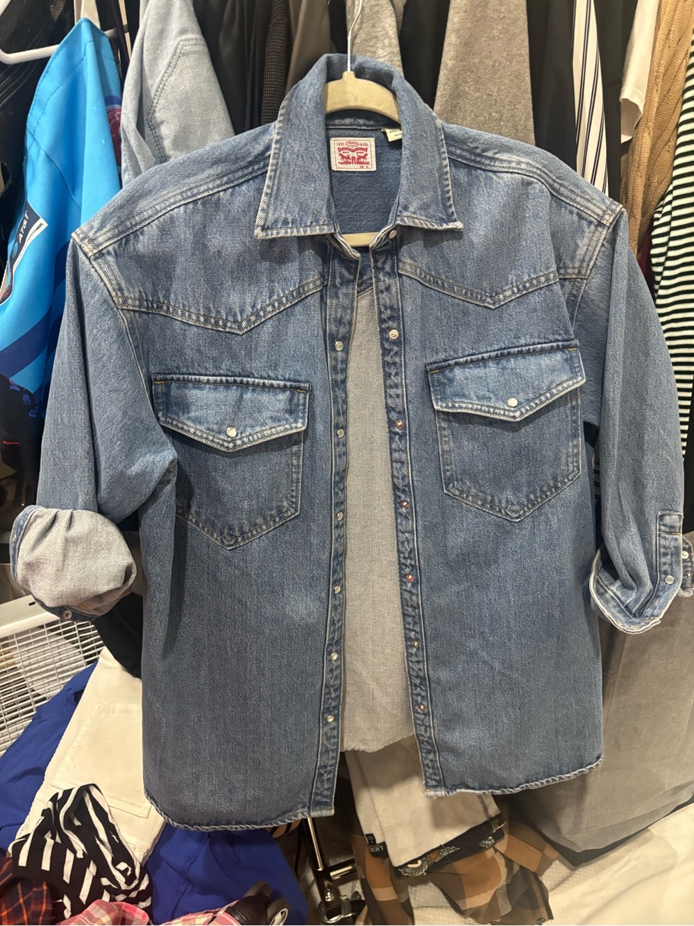 Levi's Blue Denim Western-Style Button-Down Shirt
